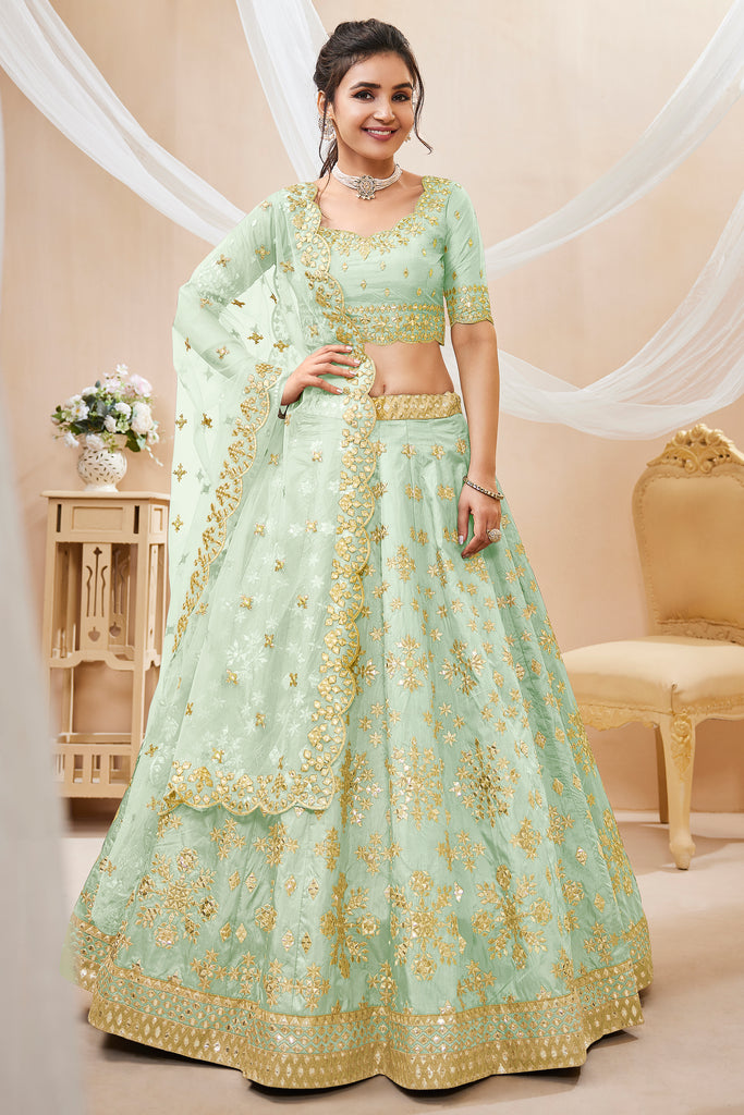 Pista Green Coloured Bridal Net Dori Embroidery with Zari work and Mul –  Royskart