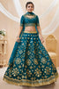 Blue Foil Mirror Work Art Silk Wedding Wear Lehenga Choli