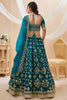 Blue Foil Mirror Work Art Silk Wedding Wear Lehenga Choli