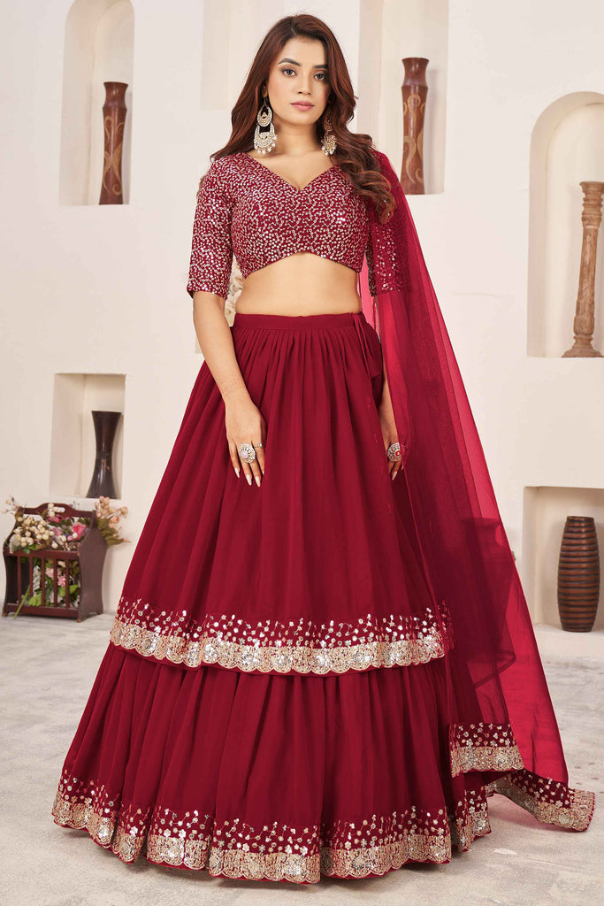 Astonishing Red Sequins Georgette Wedding Wear Lehenga Choli