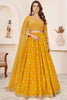 Fascinating Yellow Thread Work Georgette Haldi Wear Lehenga Choli