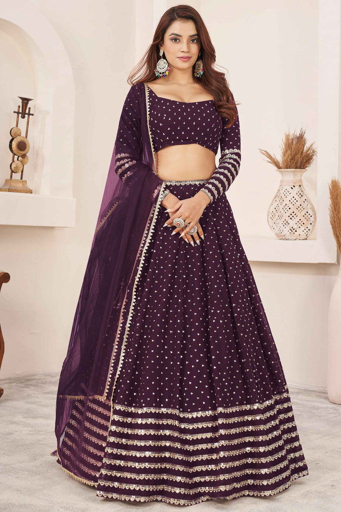 Dazzling Purple Sequins Georgette Engagement Wear Lehenga Choli