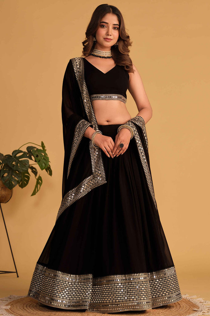 Stunning Black Zari Embroidered Georgette Party Wear Lehenga Choli