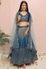 Awesome Blue Sequins Chinon Reception Wear Lehenga Choli