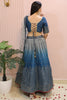 Awesome Blue Sequins Chinon Reception Wear Lehenga Choli