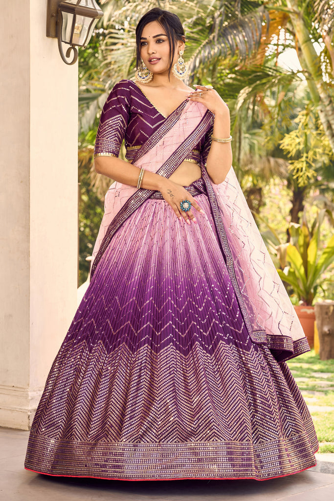 Outstanding Purple Sequins Chinon Festival Wear Lehenga Choli