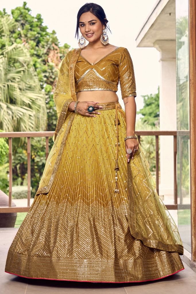 Wonderful Yellow Sequins Chinon Haldi Wear Lehenga Choli