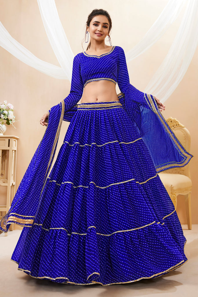 Beautiful Blue Leheriya Printed Georgette Traditional Lehenga Choli