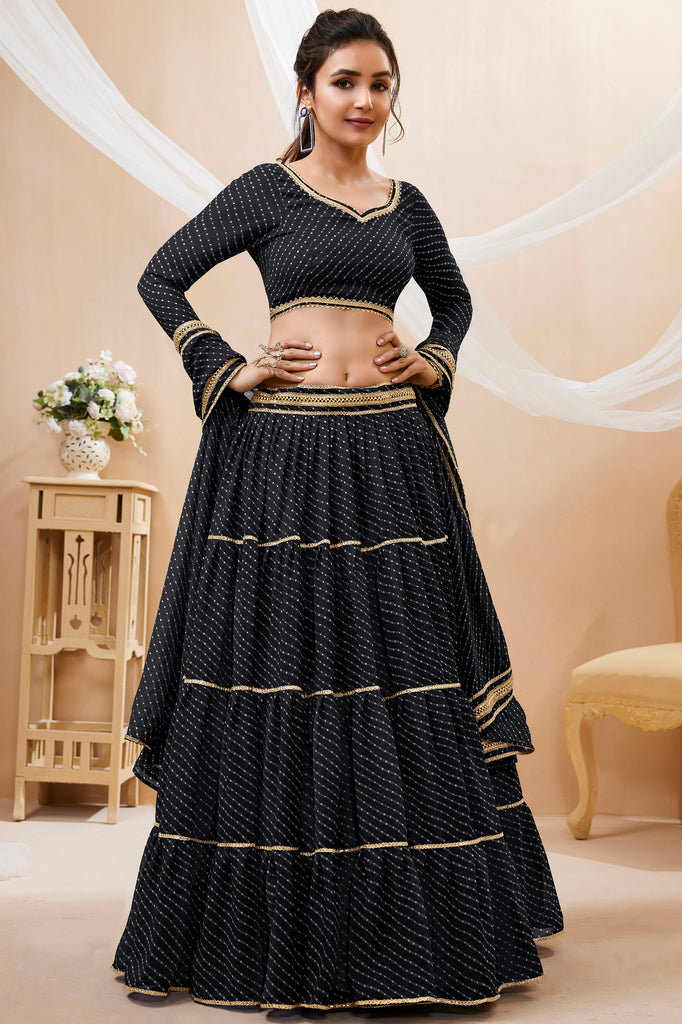 Stunning Black Leheriya Printed Georgette Event Wear Lehenga Choli