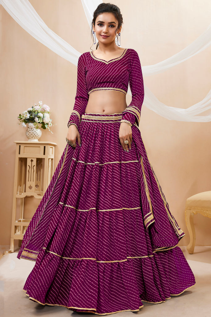 Dazzling Purple Leheriya Printed Georgette Lehenga Choli With Dupatta