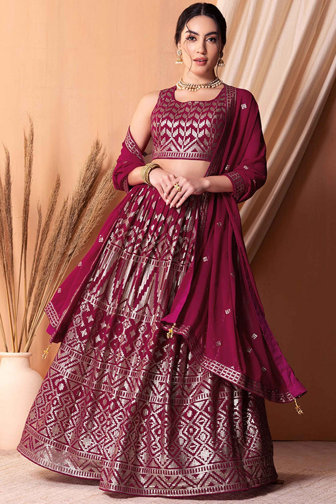 Alluring Dark Pink Sequins Georgette Event Wear Lehenga Choli