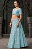 Beautiful Sky-Blue Zarkan Net Bridesmaid Lehenga Choli With Dupatta