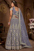 Beautiful Steel Blue Embroidered Net Reception Wear Lehenga Choli