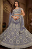 Beautiful Steel Blue Embroidered Net Reception Wear Lehenga Choli