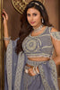 Beautiful Steel Blue Embroidered Net Reception Wear Lehenga Choli