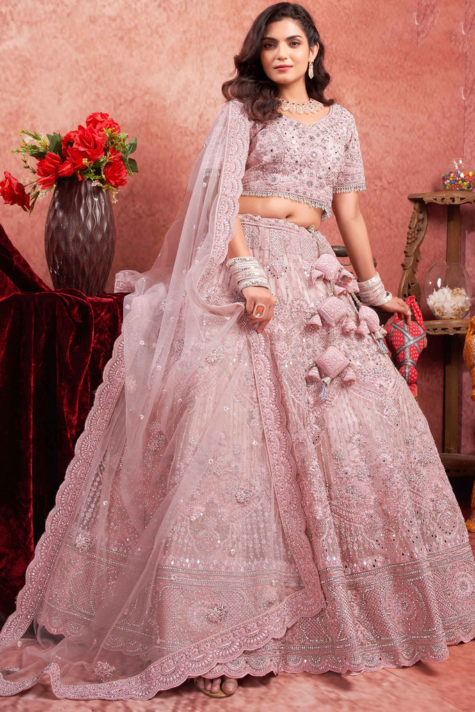 Buy Dusty Pink Net Bridal Lehenga Choli From Designer Lehenga Choli