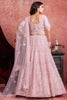 Fabulous Baby Pink Mirror Work Net Bridal Wear Lehenga Choli