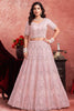 Fabulous Baby Pink Mirror Work Net Bridal Wear Lehenga Choli