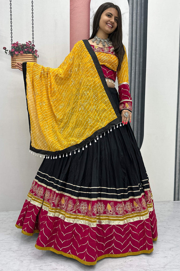 Graceful Black Thread Embroidered Festival Wear Lehenga Choli With Dupatta