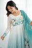 Impressive Sky Blue Floral Printed Organza Anarkali Suit With Dupatta