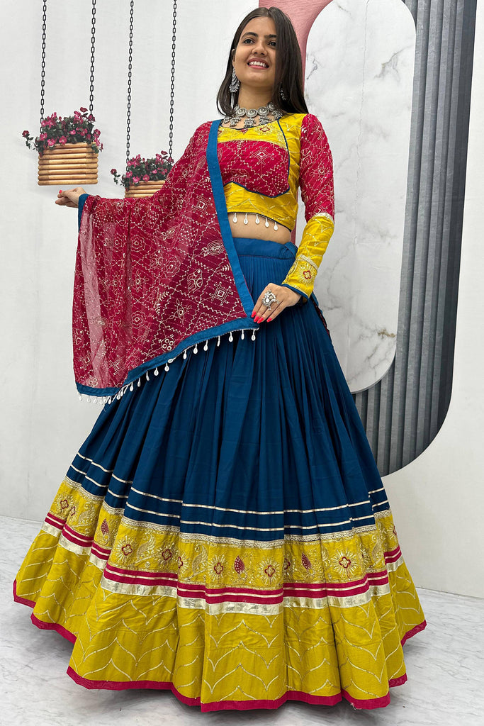 Astonishing Navy Blue Sequins Cotton Traditional Lehenga Choli With Dupatta