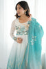 Impressive Sky Blue Floral Printed Organza Anarkali Suit With Dupatta