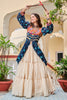 Mesmerizing Blue Cotton Navratri Wear Lehenga With Gamthi Work Top