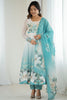 Impressive Sky Blue Floral Printed Organza Anarkali Suit With Dupatta