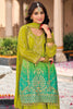 Beautiful Green Embroidered Chinon Function Wear Palazzo Suit