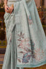 Captivating Sky Blue Printed Silk Traditiomal Saree With Blouse