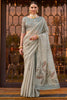 Marvelous Grey Printed Silk festival Wear Saree With Blouse