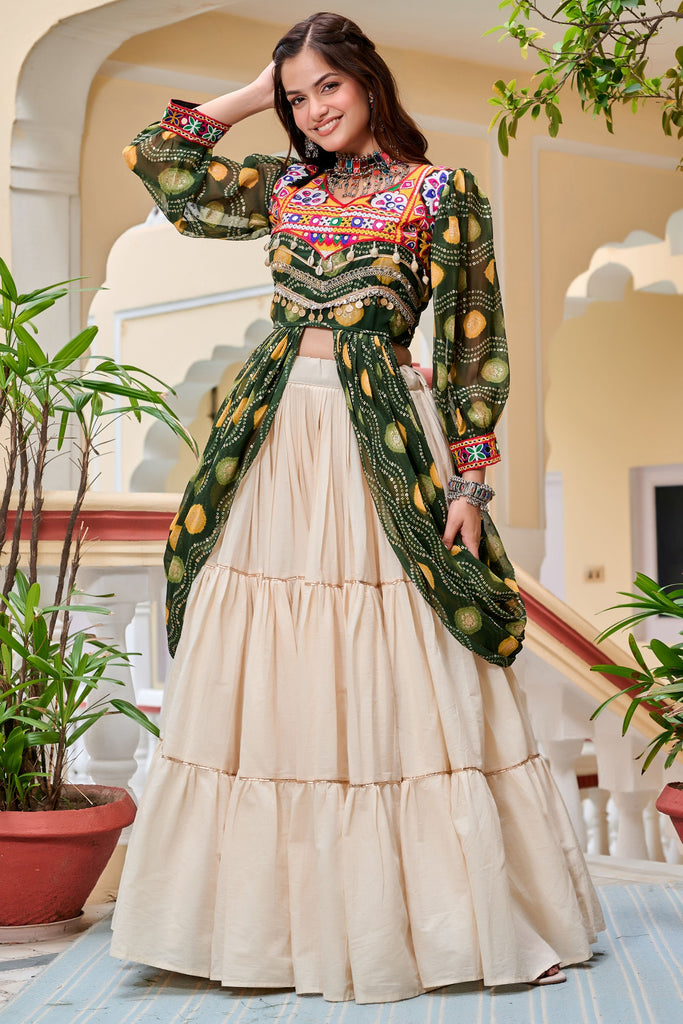 Outstanding Green Rayon Traditional Lehenga With Badhani Printed Top