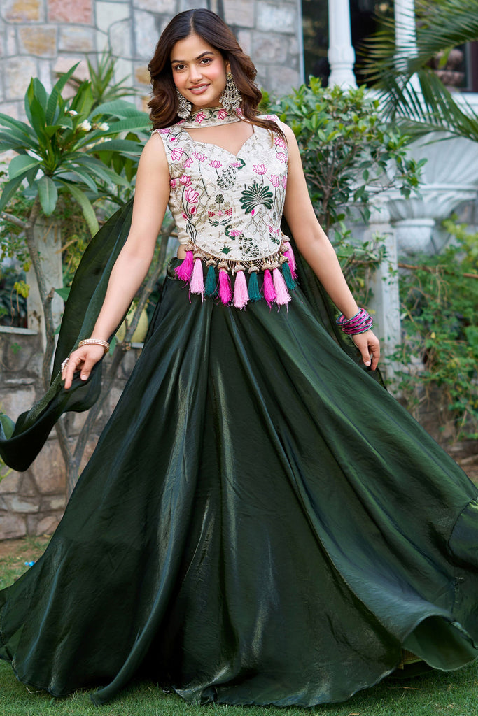 Amazing Green Floral Embroidered Silk Festival Wear Lehenga Choli