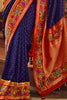 Pretty Navy-Blue Zari Weaving Banarasi Silk Wedding Wear Saree