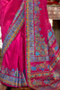 Attractive Magenta Floral Printed Silk Wedding Wear Saree With Blouse