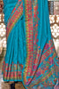 Fabulous Turquoise Blue Floral Printed Silk Traditional Saree