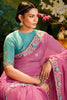 Magnetic Pink Sequins Work Organza Engagement Wear Saree With Blouse