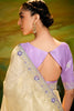 Attractive Beige Border Work Organza Reception Wear Saree With Blouse
