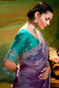 Pretty Purple Embroidered Border Organza Wedding Wear Saree
