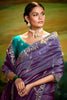 Pretty Purple Embroidered Border Organza Wedding Wear Saree