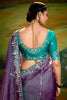 Pretty Purple Embroidered Border Organza Wedding Wear Saree