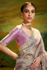 Precious Grey Sequins Work Organza Event Wear Saree With Blouse