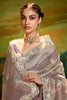Precious Grey Sequins Work Organza Event Wear Saree With Blouse