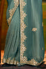 Fabulous Sea-Green Border Work Organza Wedding Wear Saree With Blouse