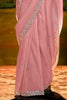 Stunning Pink Heavy Border Work Organza Event Wear Saree With Blouse