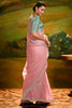 Stunning Pink Heavy Border Work Organza Event Wear Saree With Blouse