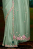 Astonishing Sea Green Border Work Organza Engagement Wear Saree