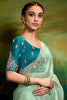 Astonishing Sea Green Border Work Organza Engagement Wear Saree