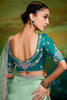 Astonishing Sea Green Border Work Organza Engagement Wear Saree