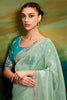 Astonishing Sea Green Border Work Organza Engagement Wear Saree